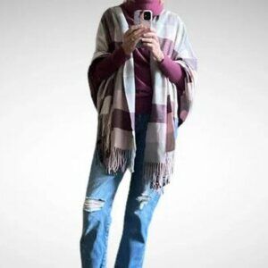 Love & Lore Burgundy/Gray/Pink/Cream Gingham Scarf 72X21" NWOT